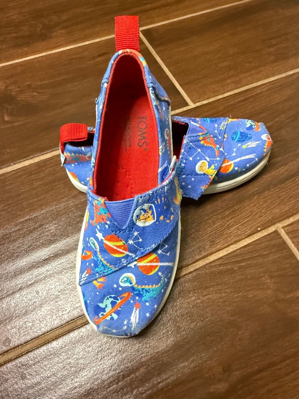 TOMS Kids Alpargata Slip On Shoes | Size 10 | Blue Space Planet Galaxy Print
